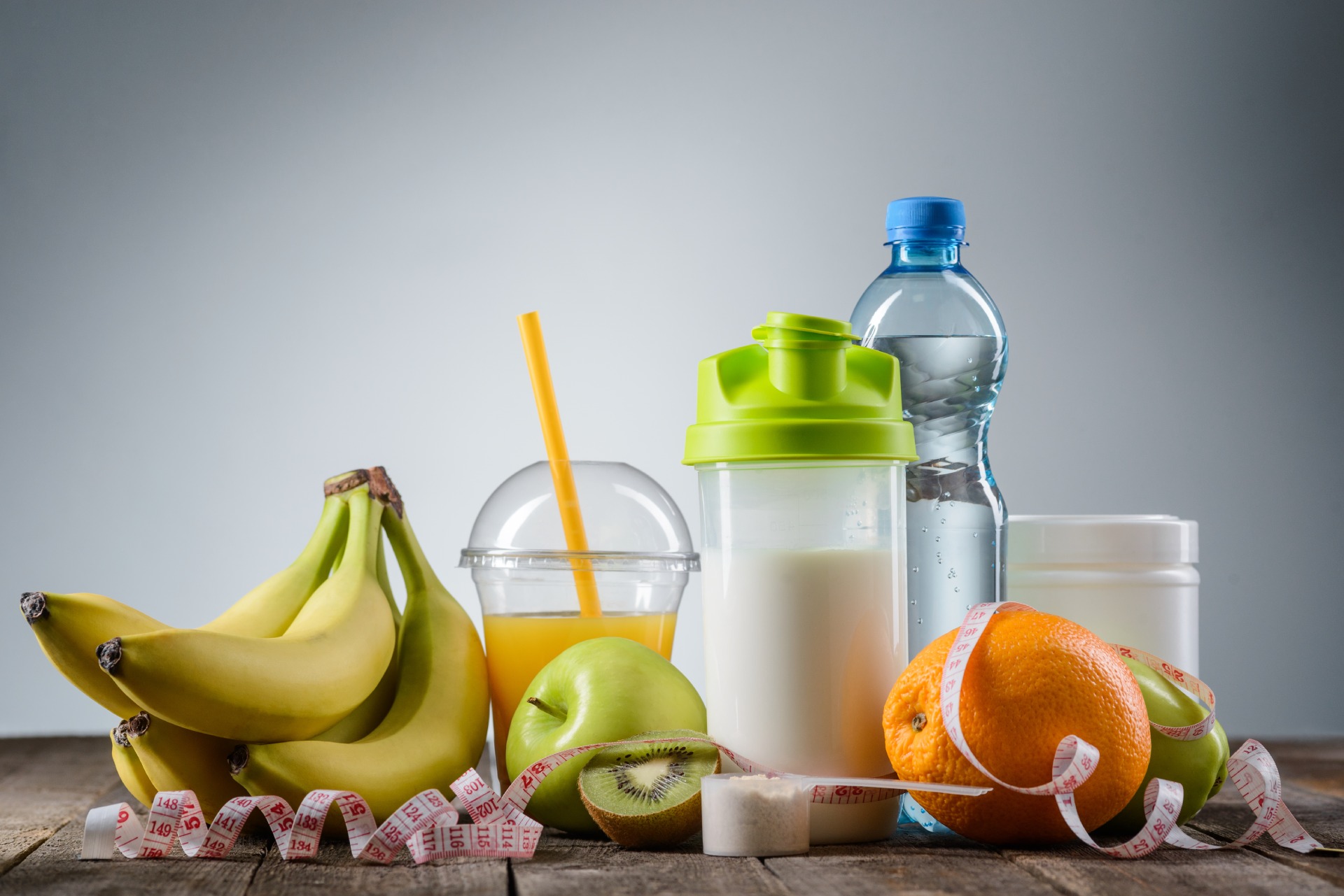 Fruits with milk and water